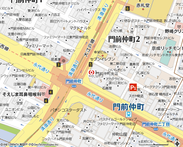 門前仲町支店付近の地図